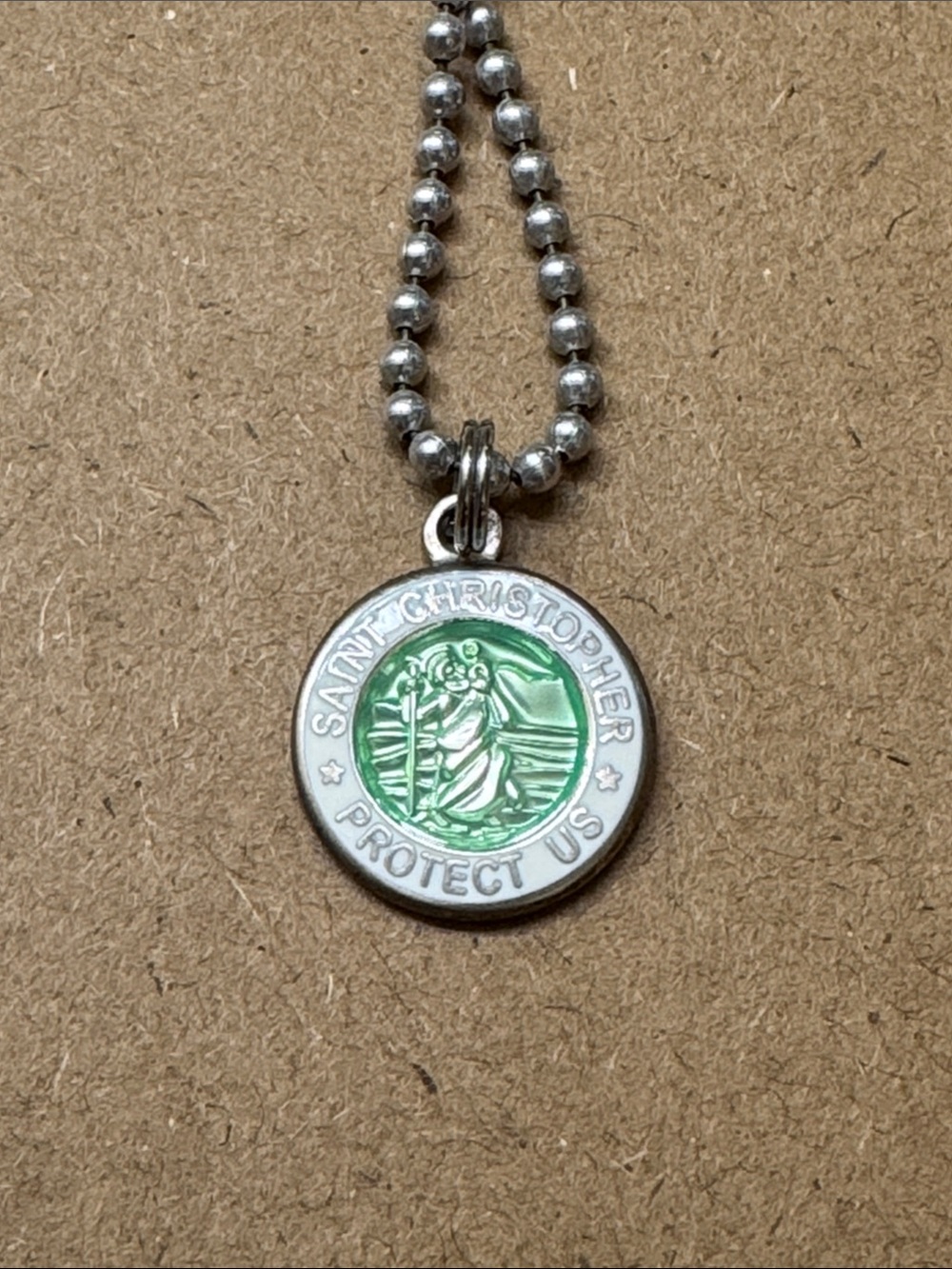 Saint Christopher Green & White Small Get Back Pendant Necklace